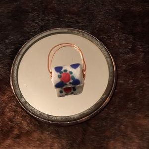 Handmade White and Blue African Glass Bead Ring
